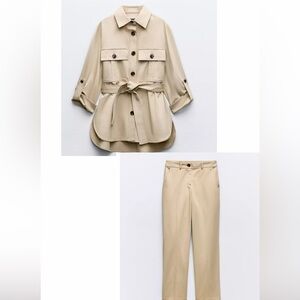 Zara Set Beige Belted Jacket and Pants
